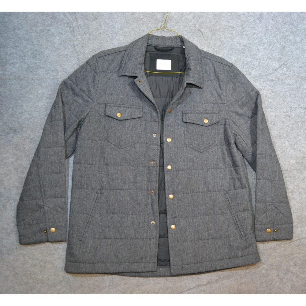 Billy Reid Jacket Mens L Gray Herringbone Quilted Snap Front Insulated Lined